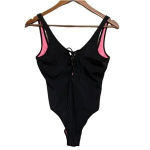 PINK Victoria’s secret Black Lace Up One Piece Swimsuit Bathing Suit Medium